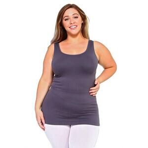 Yelete Sleeveless Seamless Tank Top Plus Size Grey Shark Double Scoop Basic